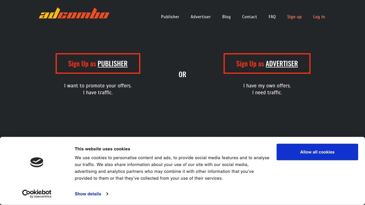 AdCombo homepage