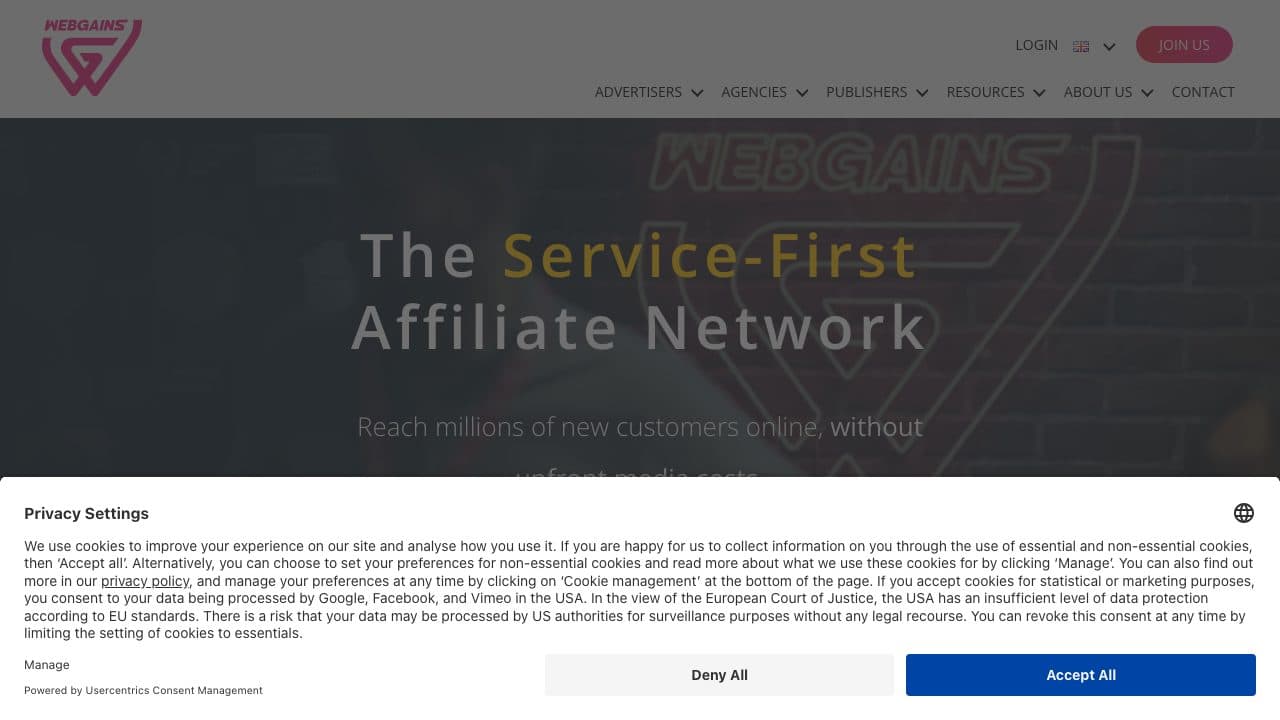 Webgains homepage